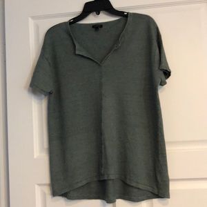 Talbots Green L s-sleeve open neck linen shirt